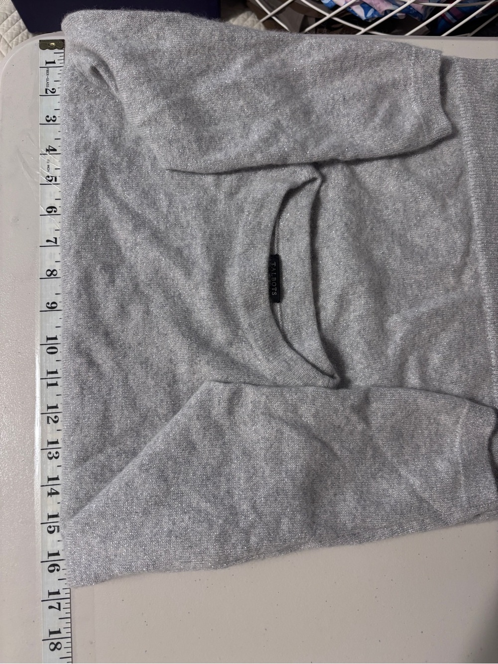 Talbots Audrey Sweater Size S Petite Cashmere Crewneck Gray Shimmer Ribbed Soft - Picture 5 of 8